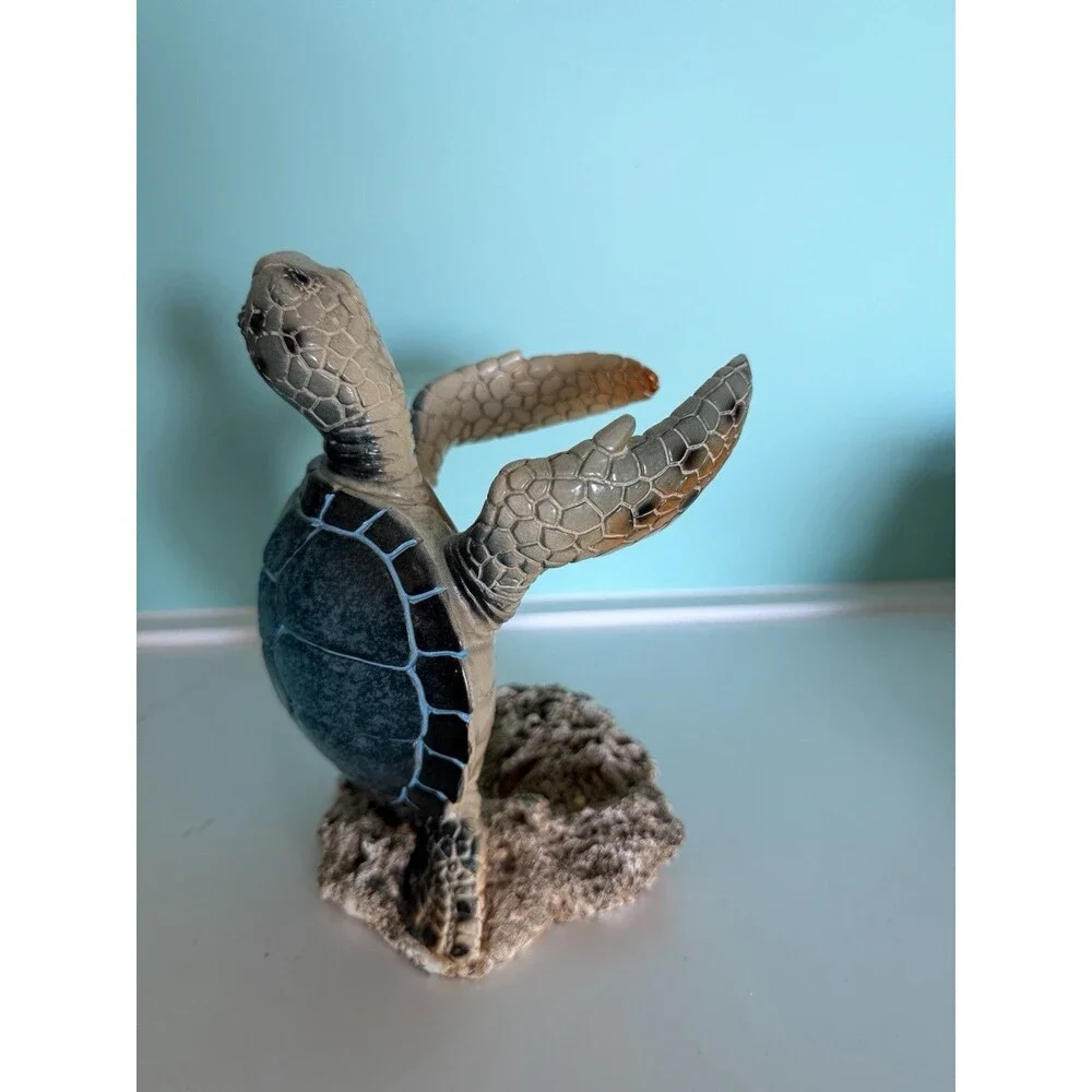 Sea Turtle Wine Bottle Holder Decorative Resin Figurine Coastal Bar Decor Green